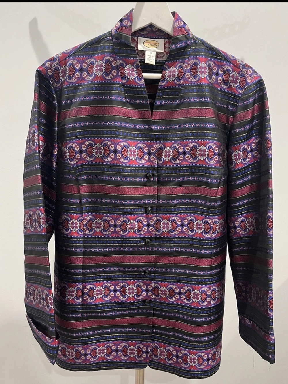 Talbots 16 Silk Blend Blazer Jacket Multicolor Striped Boho Dressy
